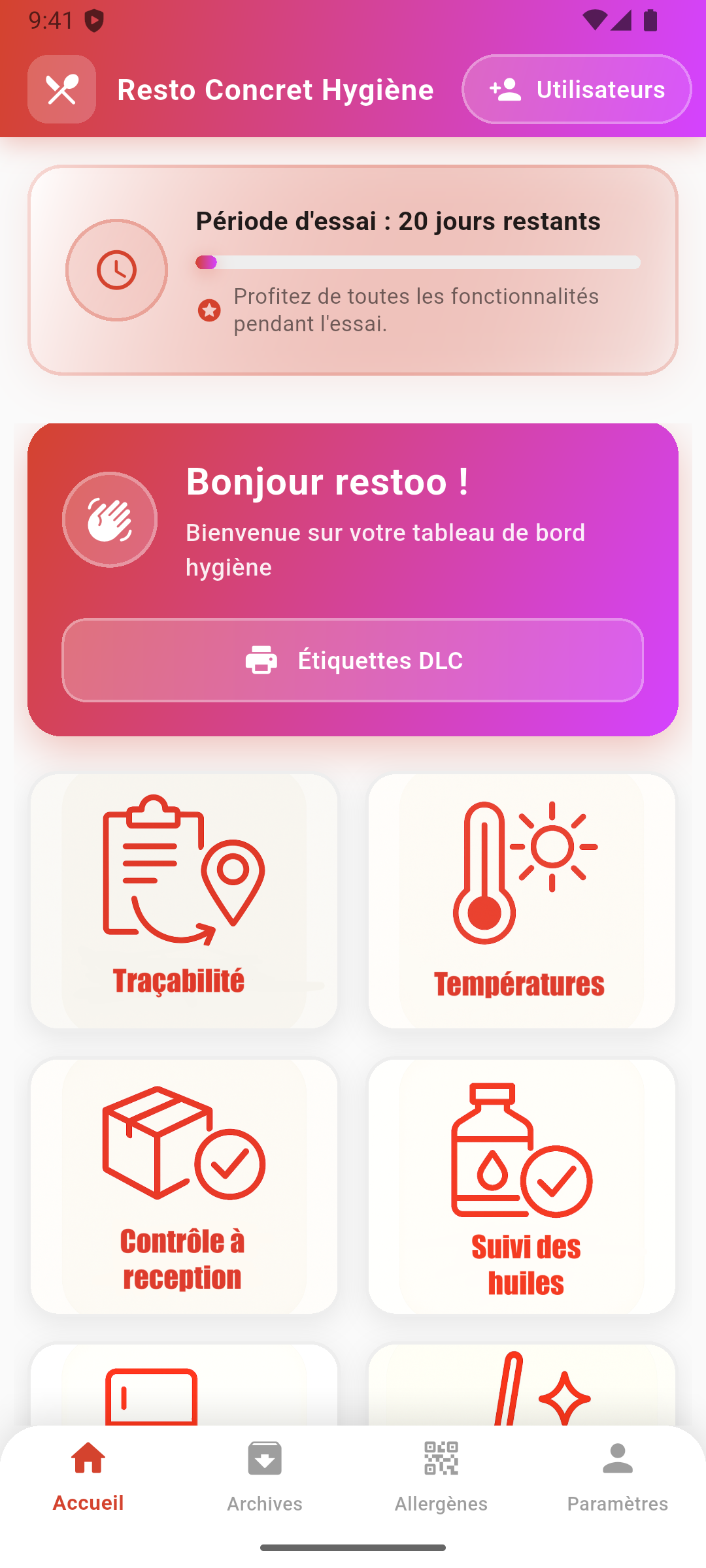 Capture d'écran de l'app Resto Concret Hygiène